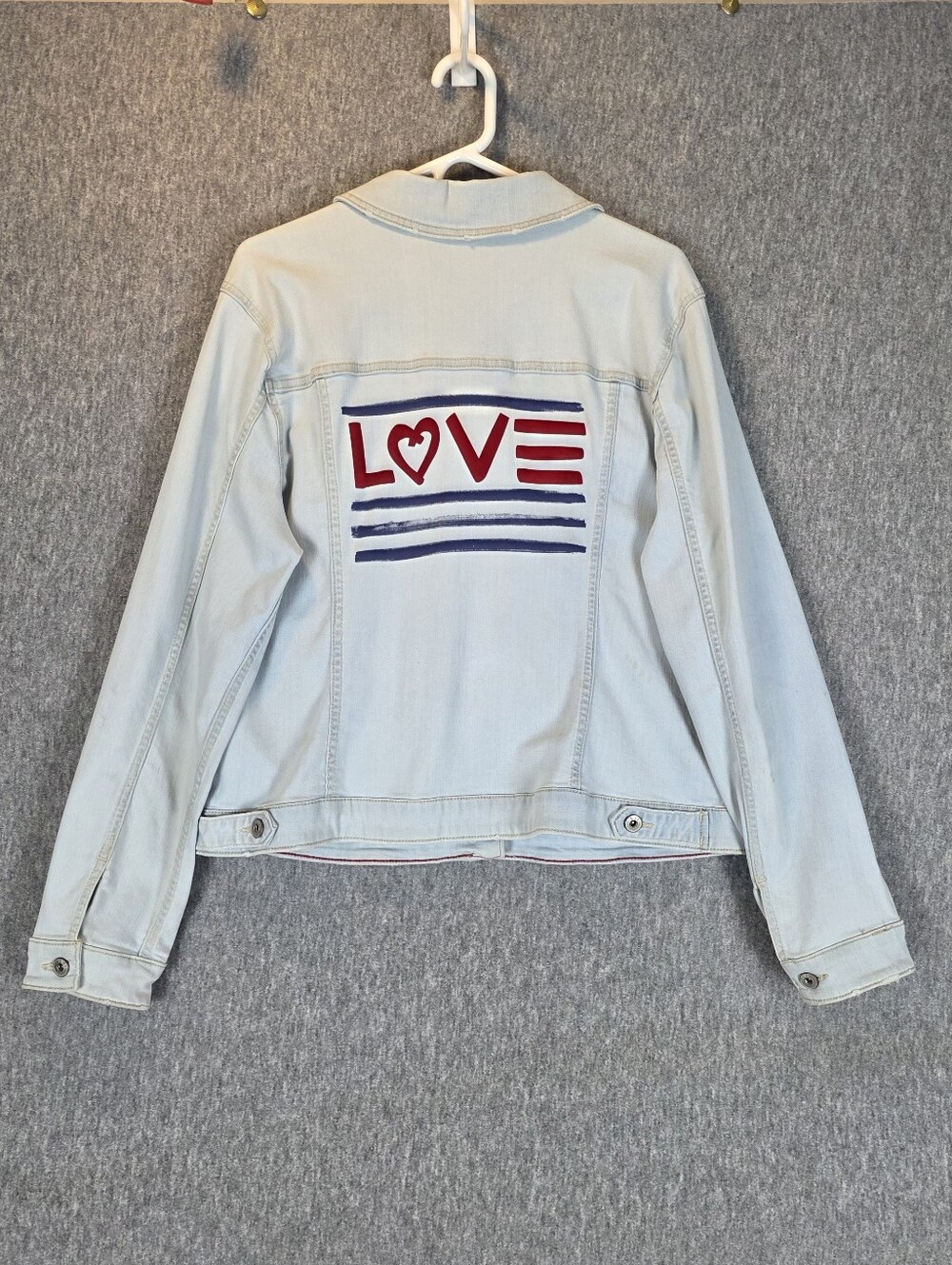 EV1 Ellen Classic Trucker Jacket Red White Blue LOVE Wmn's XXL